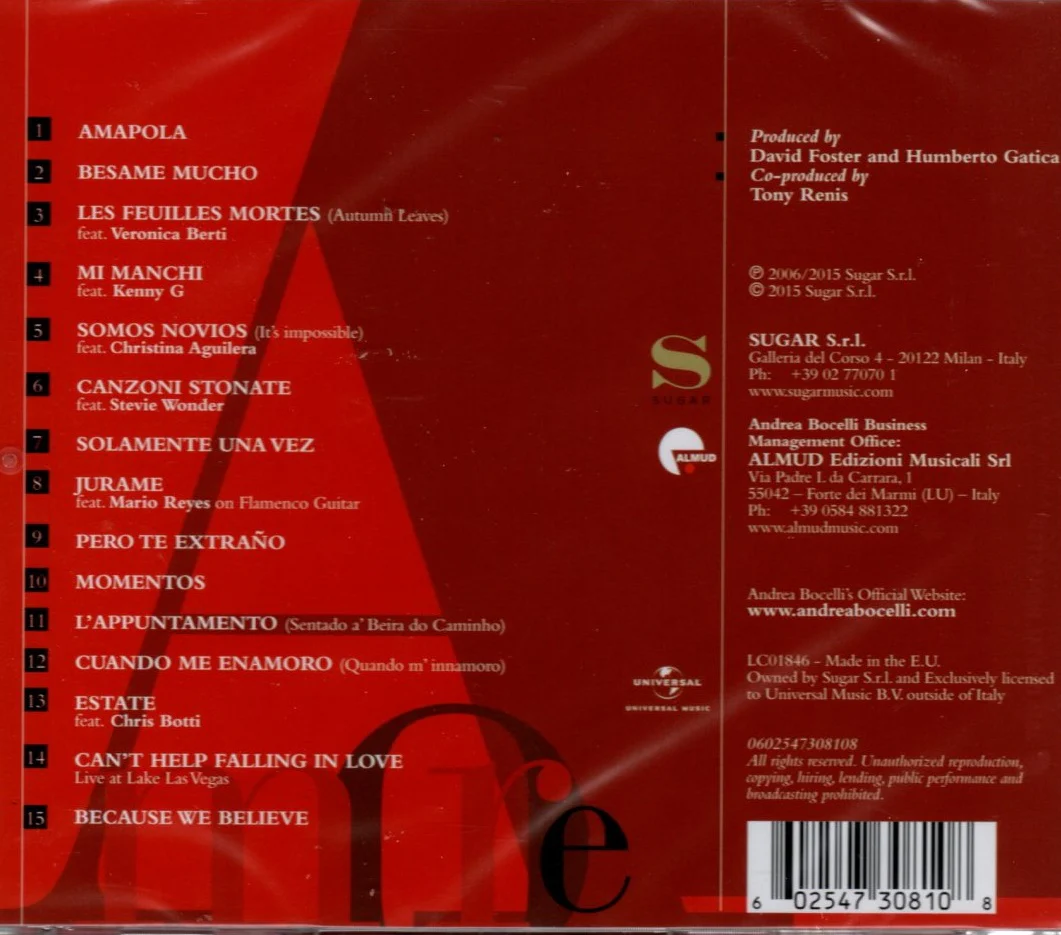 CD Andrea Bocelli – Amore - Image 2