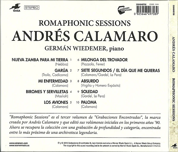 CD Andrés Calamaro Con El Piano De German Wiedemer ‎– Romaphonic Sessions (Grabaciones Encontradas Volumen 3) - Image 2