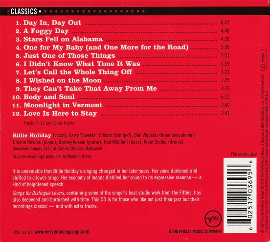 CD Billie Holiday – Songs For Distingué Lovers - Image 2