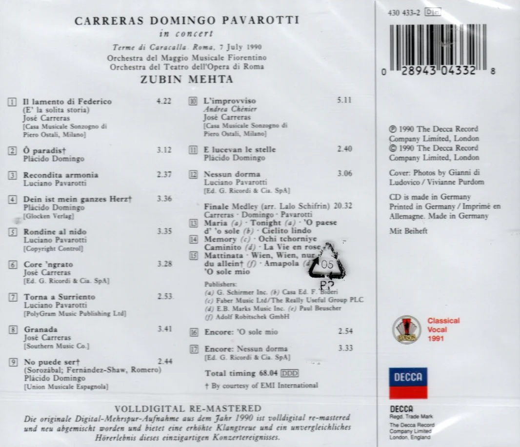 CD Carreras, Domingo, Pavarotti, Mehta – In Concert - Image 2