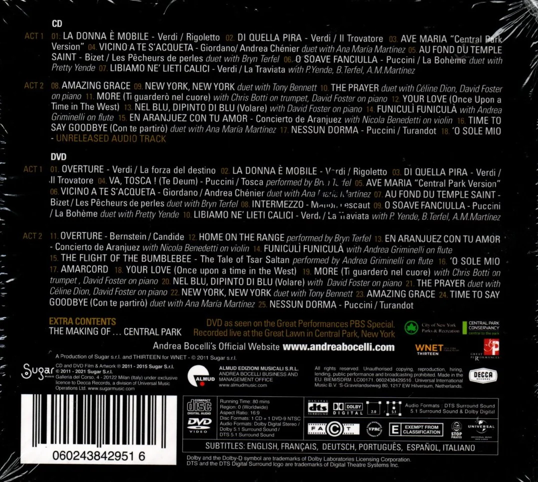 CD + DVD Andrea Bocelli - Concierto One Night in Central Park - Image 2