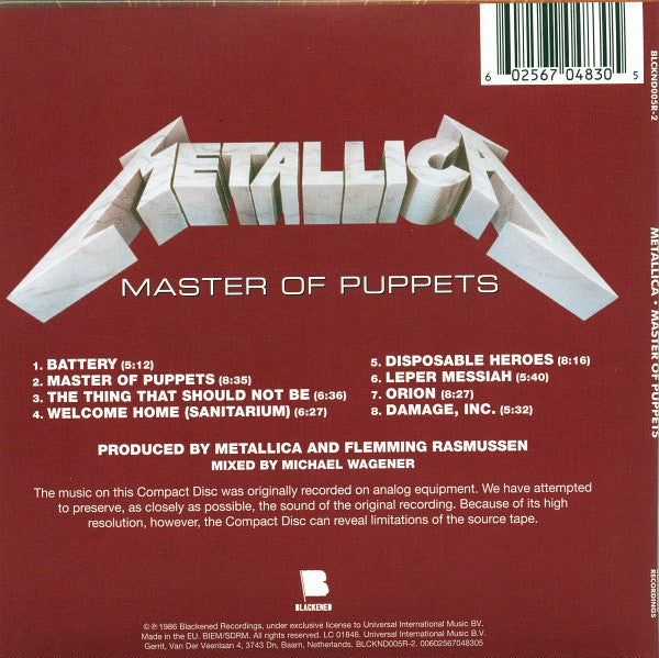 CD Metallica – Master Of Puppets - Image 2
