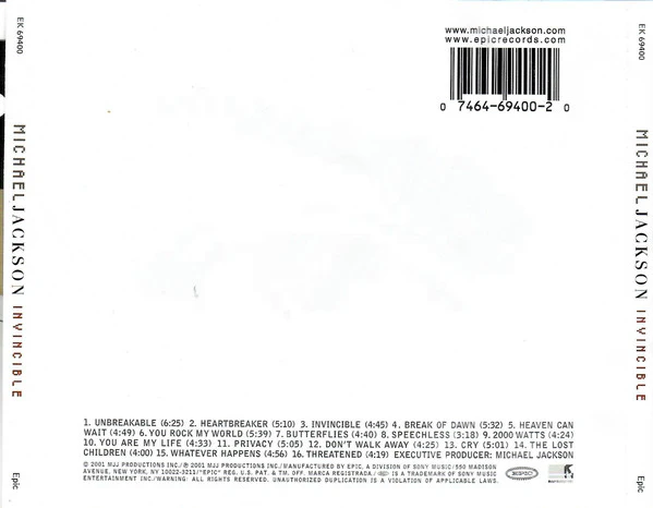 CD Michael Jackson ‎– Invincible - Image 2