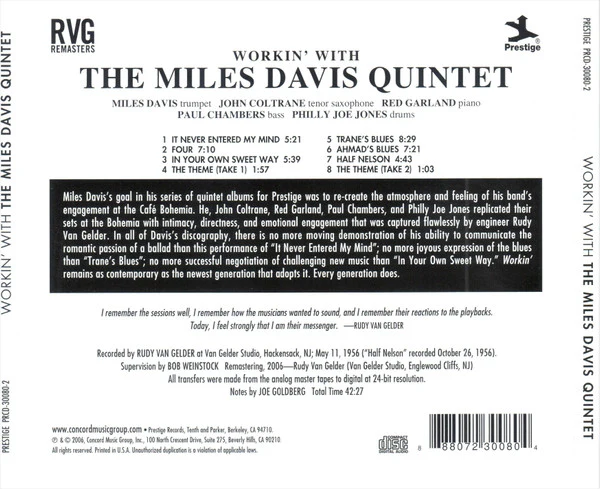 CD Miles Davis - Workin: Rudy Van Gelder Remasters - Image 2