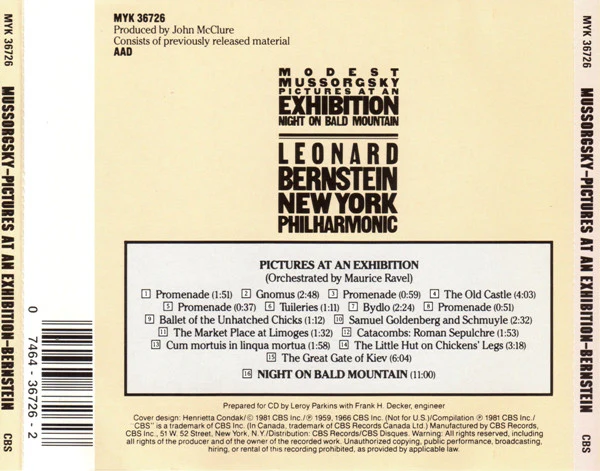 CD Mussorgsky: Bernstein, New York Philharmonic – Pictures At An Exhibition / Night On Bald Mountain - Image 2