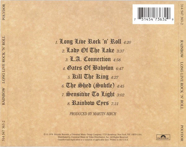 CD Rainbow ‎– Long Live Rock 'N' Roll - Image 2