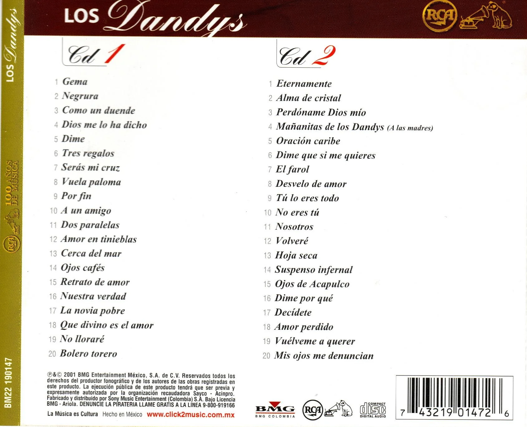 CD x2 RCA 100 AÑOS MUSICA LOS DANDYS - Image 2