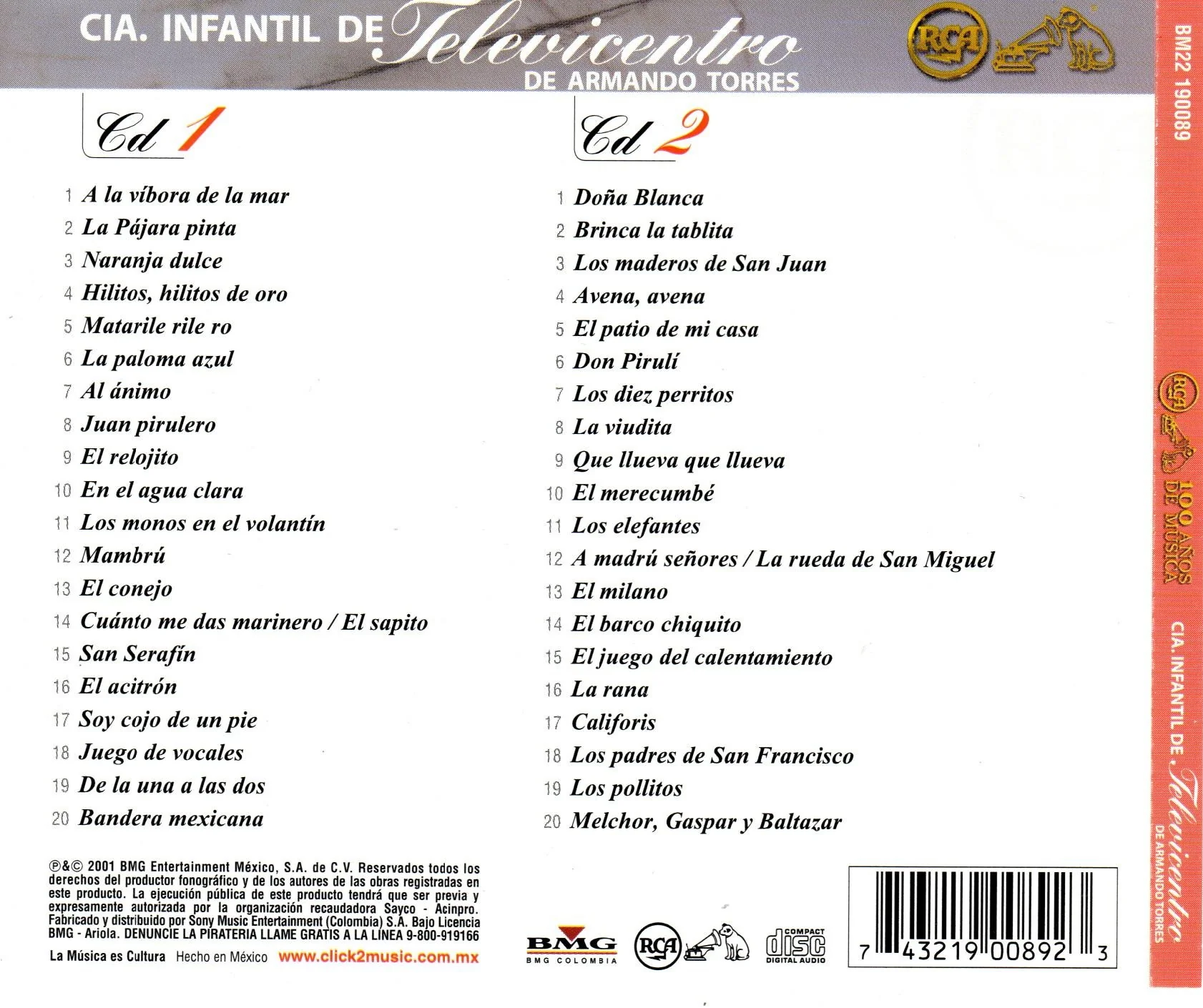 CD x2 RCA 100 AÑOS MUSICA TELEVICENTRO - Armando Torres - Image 2