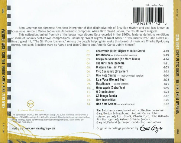CD Stan Getz – Getz Plays Jobim: The Girl From Ipanema - Image 2