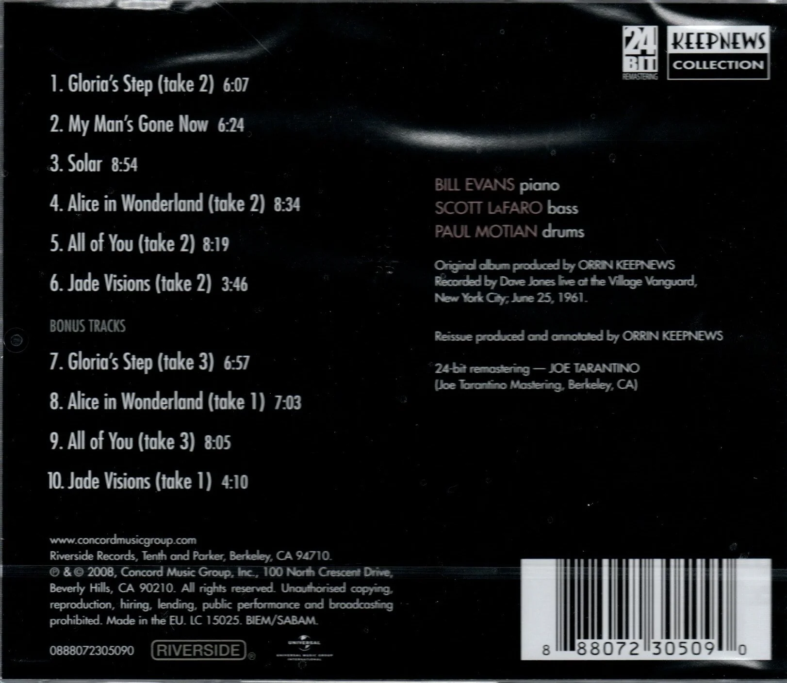 CD Bill Evans Trio Featuring Scott La Faro – Sunday At The Village Vanguard - Image 2