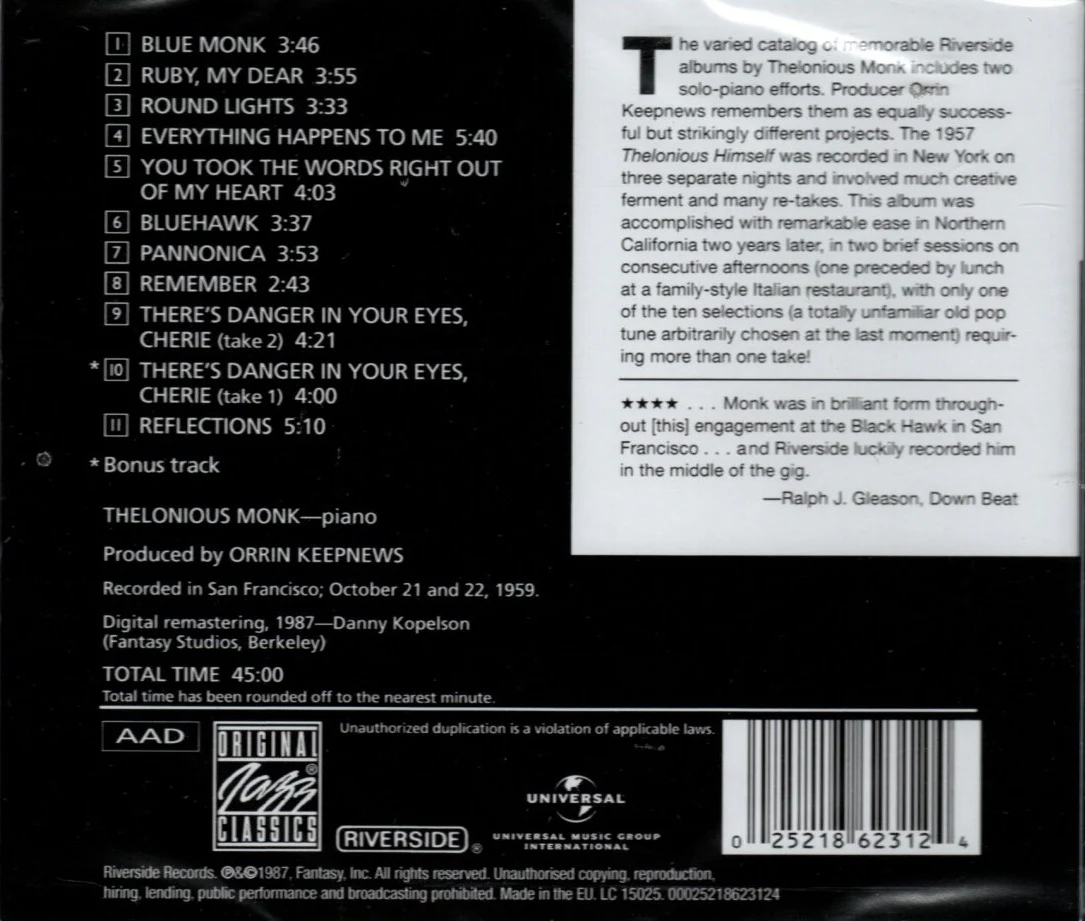 CD Thelonious Monk – Thelonious Alone In San Francisco - Image 2