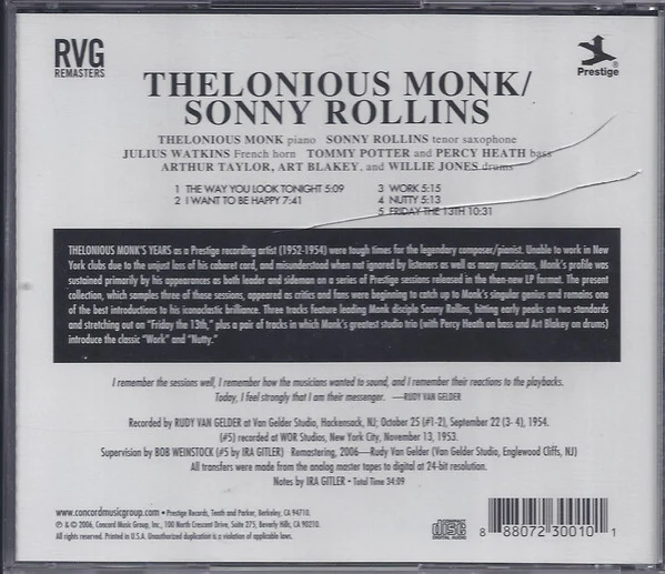 CD Thelonius Monk - Sonny Rollins Thelonious Monk And Sonny Rollins - Image 2