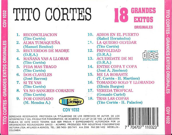 CD Tito Cortes - 18 Grandes Éxitos - Image 2