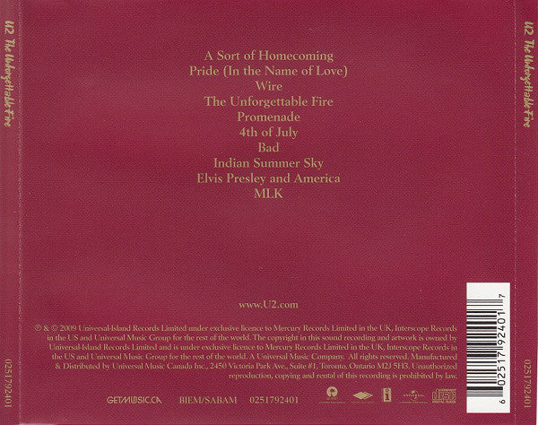 CD U2 – The Unforgettable Fire - Image 2
