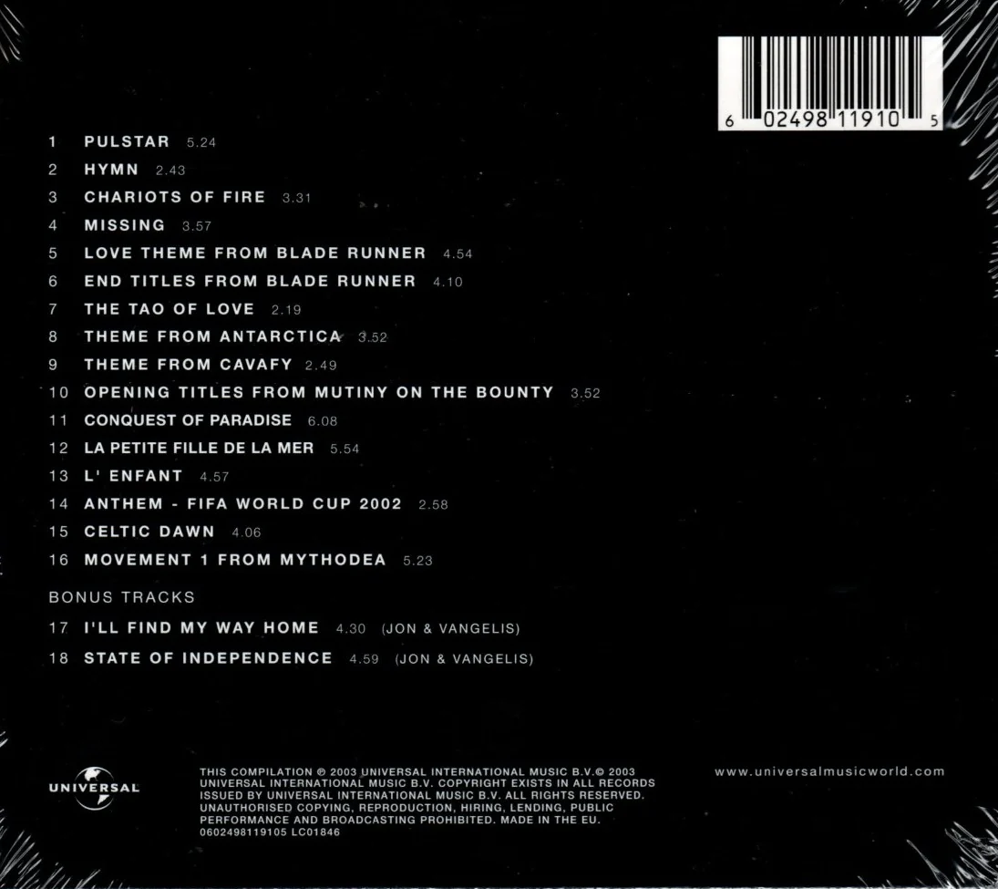 CD Vangelis – Odyssey (The Definitive Collection) - Image 2