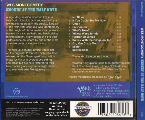 CD  Wes Montgomery – Smokin' At The Half Note - Image 2
