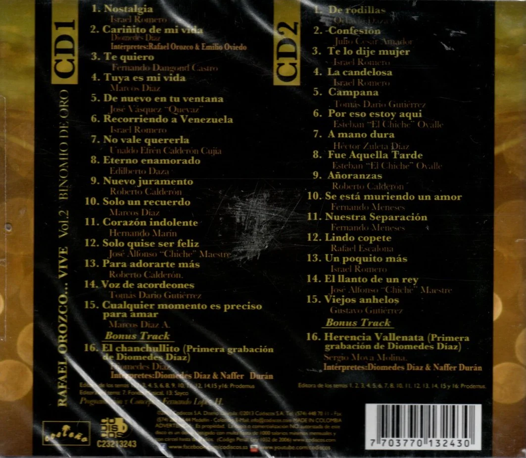 CD X2 Rafael Orozco vive Vol.2 Binomio de oro - Image 2
