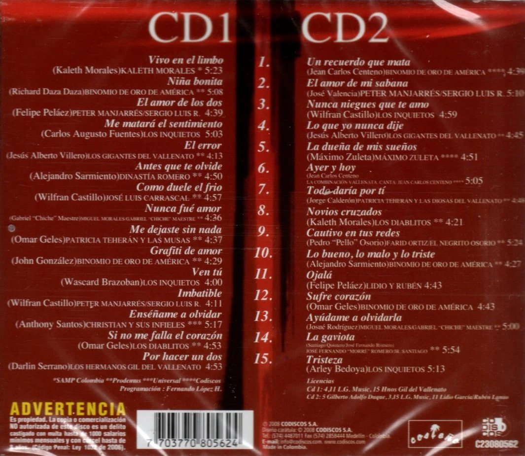 CD X2 Vallenatos De Bronce - 30 Mejores - Image 2