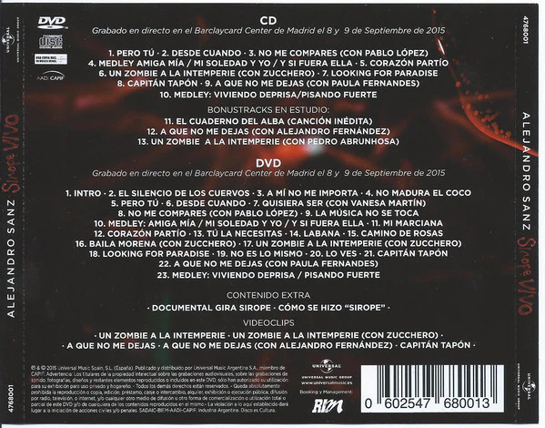 CD+DVD ALEJANDRO SANZ SIROPE EN VIVO - Image 2