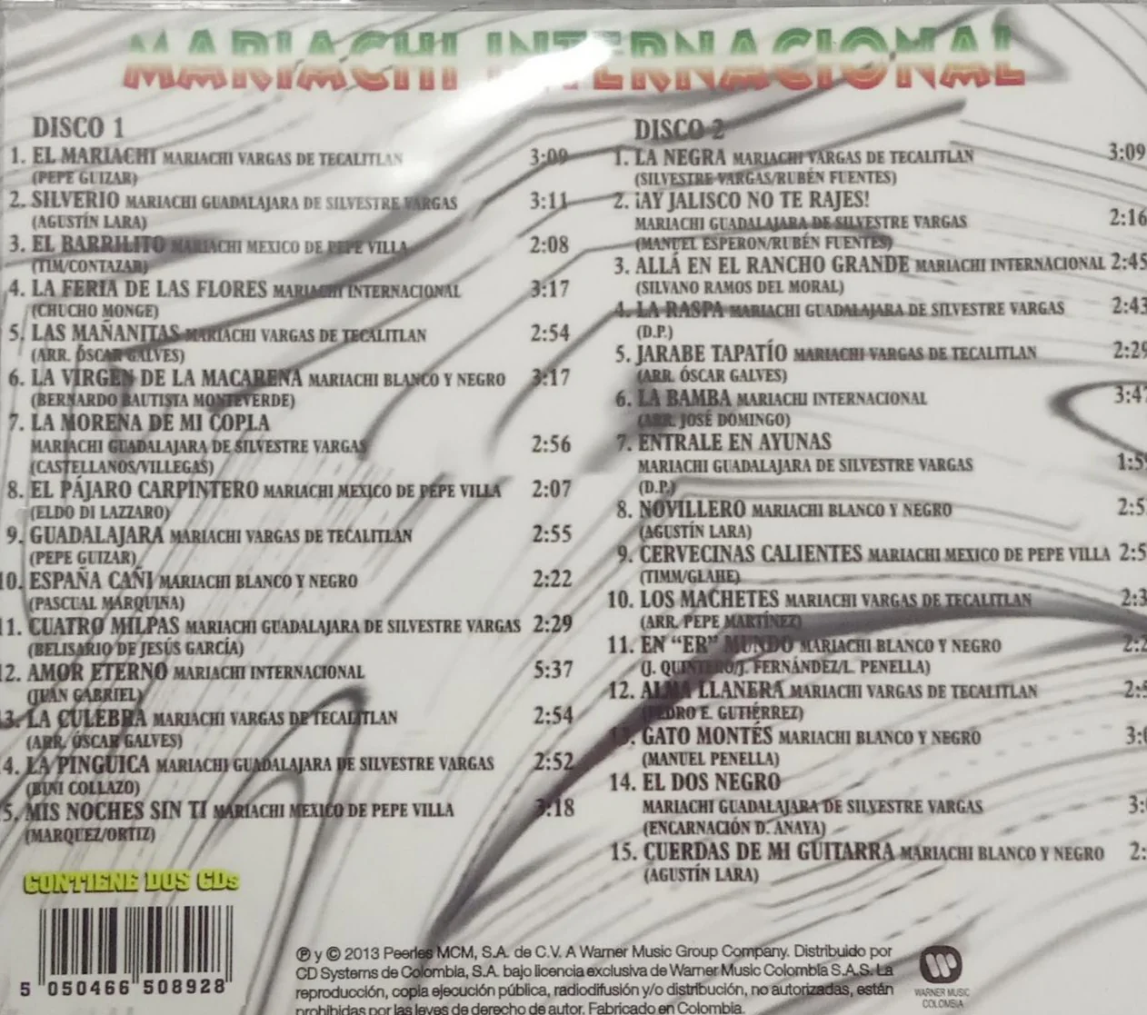 CD x 2 Mariachi Internacional - Colección 30 super éxitos, Warner Music - Image 2