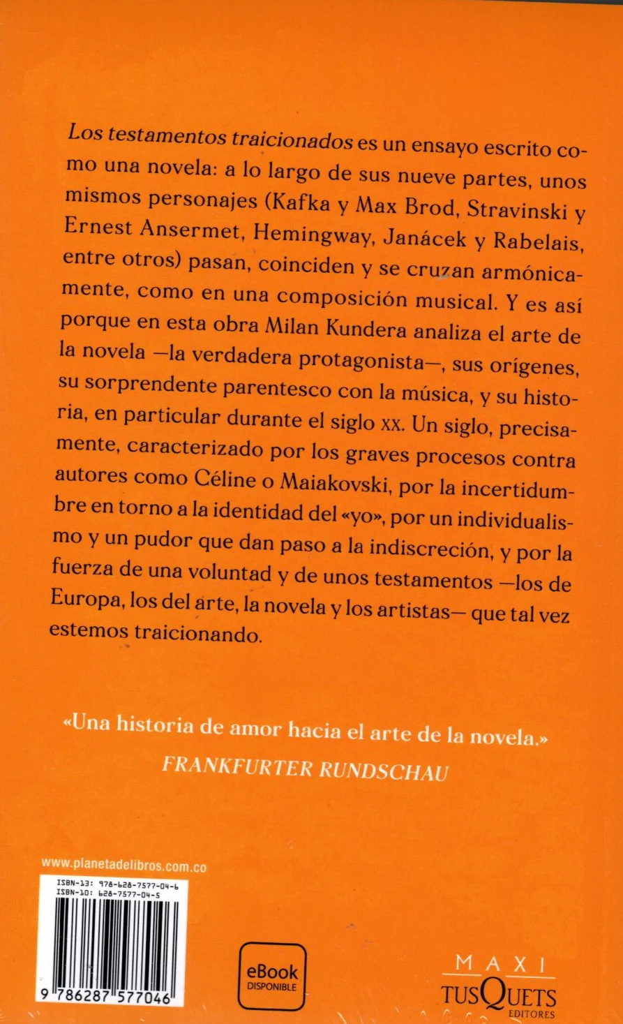 Libro Milan Kundera - Los Testamentos Traicionados. - Image 2
