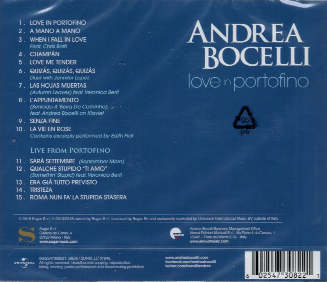 CD  Andrea Bocelli – Love In Portofino - Image 2