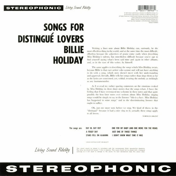 LP Billie Holiday – Songs For Distingué Lovers - Image 2