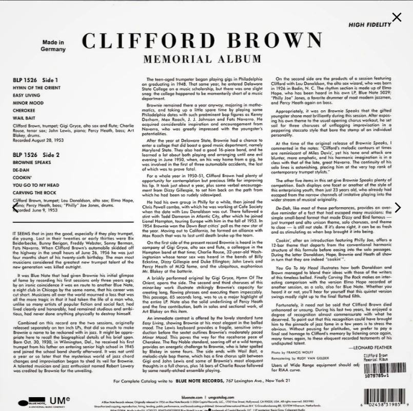 LP Clifford Brown – Memorial Album - Image 2