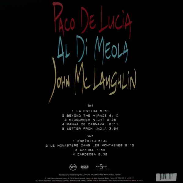 LP John McLaughlin, Al Di Meola, Paco De Lucía ‎– The Guitar Trio - Image 2