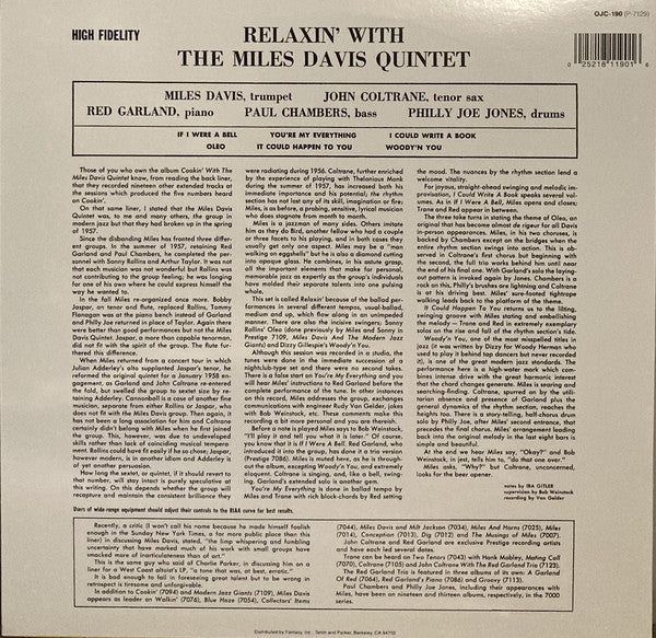 LP The Miles Davis Quintet – Relaxin' With The Miles Davis Quintet - Image 2