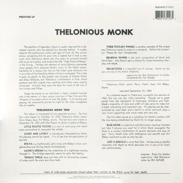 LP Thelonious Monk Trio – Thelonious Monk Trio - Image 2